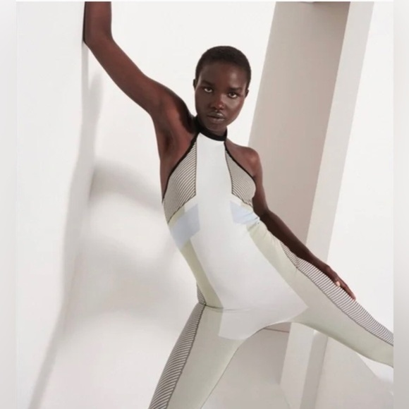 Zara‎ contour collection gray colorblock open back halter stretch jumpsuit M/L - Picture 1 of 14
